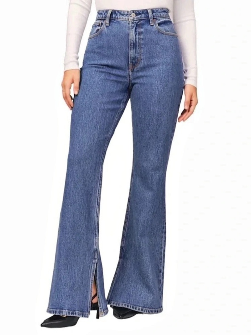 Abercrombie & Fitch High Rise Split Hem Flare Jeans